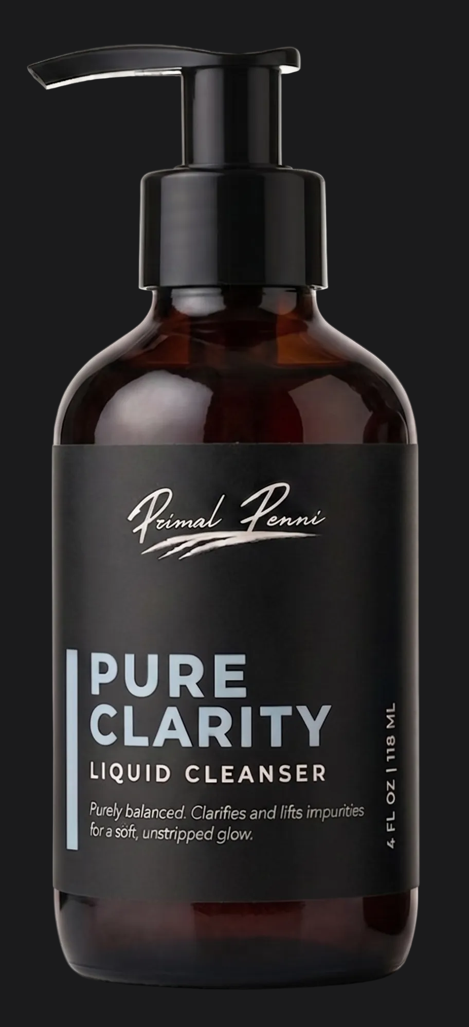 Two bottles of 'Pure Clarity' liquid cleanser with black labels on a white background.